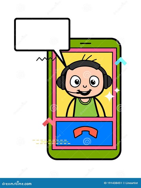 Cartoon Bald Boy Video Calling On Mobile Stock Illustration