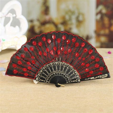 2021 Sequins Dancing Fan Peacock Folding Hand Fans Women Stage