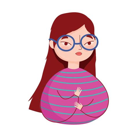 Portrait Young Woman With Glasses Character Isolated Icon 13434172 Vector Art At Vecteezy