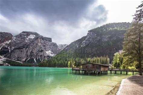Lake Braies In Dolomites Italy Stock Image Image Of