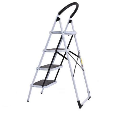 4 Step Ladder Folding Steel Step Stool Anti Slip