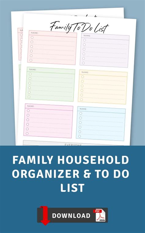 family household organizer   list template printable