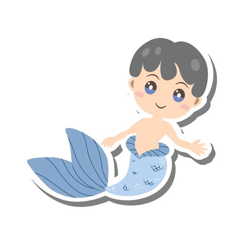 Cute Doodle Cartoon Flat Mermaid Boy Vector Illustration For
