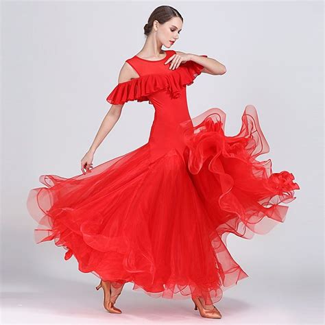 2019 Style Red Ballroom Dress Woman Ballroom Dancewear Clothes Red Spanish Flamenco Dress