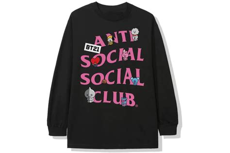 Anti Social Social Club X Bt21 Back Track Long Sleeve Tee Fw19 Black