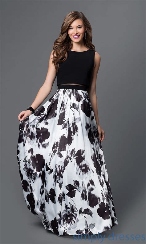 Mock Two Piece Black And White Dress Floral Print Fashion Dresses