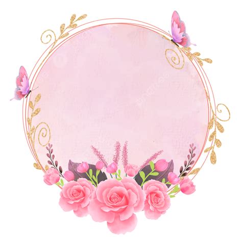 Pink Flower And Butterfly Watercolor Frame Frames Pink Flower