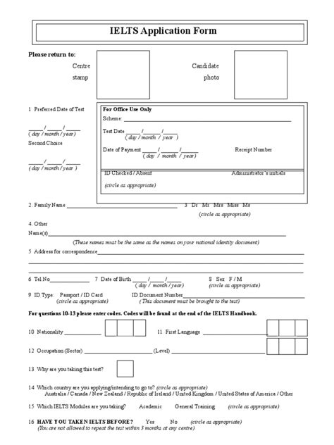 Click To Download Ielts Application Form Identity Document