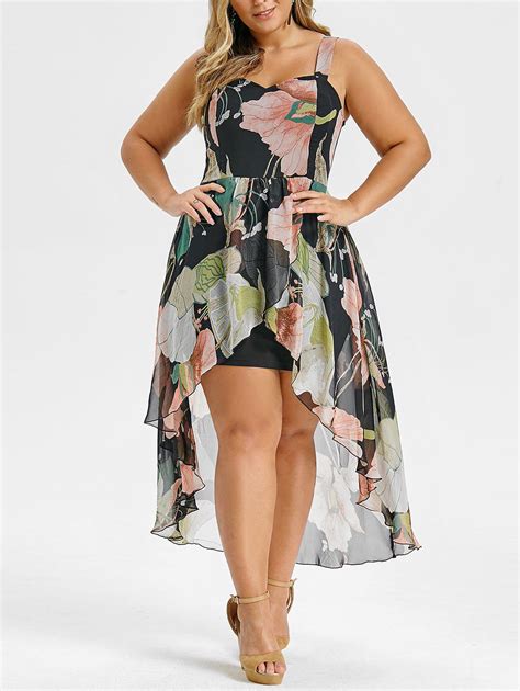 48 Off Plus Size High Low Floral Overlay Maxi Bodycon Dress Rosegal