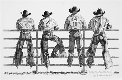 Cowboy Art The Best Seats In The House 11x16 Pencil Drawing Of 4