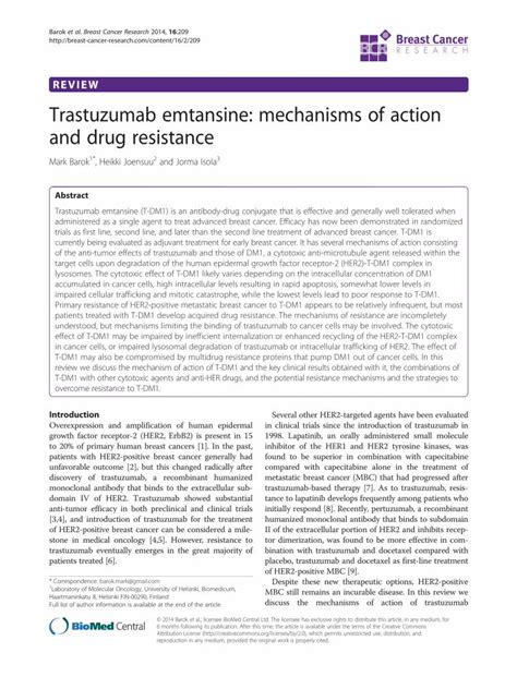 Pdf Review Trastuzumab Emtansine Mechanisms Of Action And Review Trastuzumab Emtansine