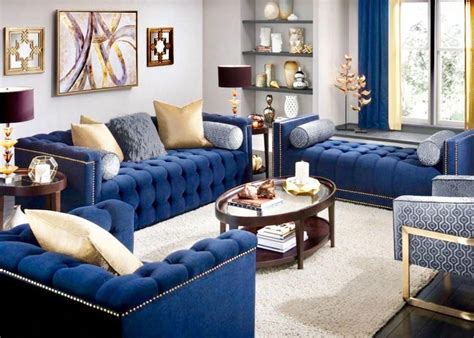 Glamour Navy Blue Living Room Decor Blue Velvet Sofa Beautiful Luxury