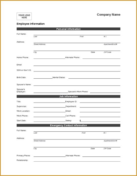 Employee Information Form Free Download Aashe