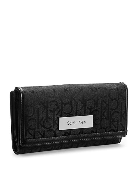 Calvin Klein Womens Logo Jacquard Mega Flap Wallet Ebay