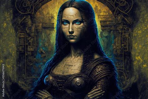 Futuristic Cyberpunk Mona Lisa Portrait Illustration Generative Ai