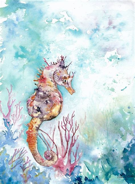 Seahorse Watercolor Print Ocean Life By