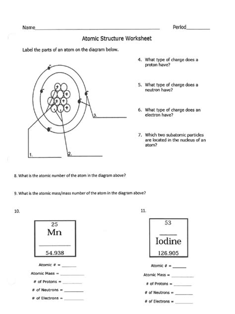 Atomic Structure Worksheet1 Pdf