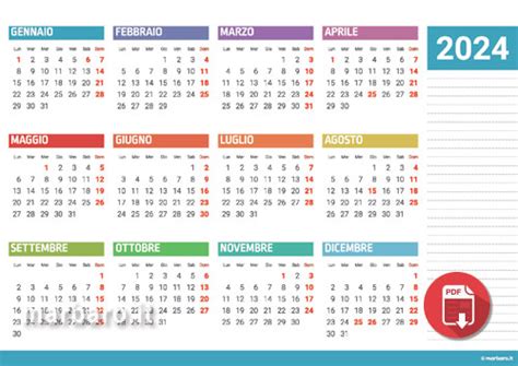 Calendario 2024 italiano con le festività in vigore in Italia