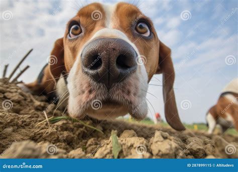 Close Up Of Beagles Nose Sniffing Ground Intensely Stock Illustration