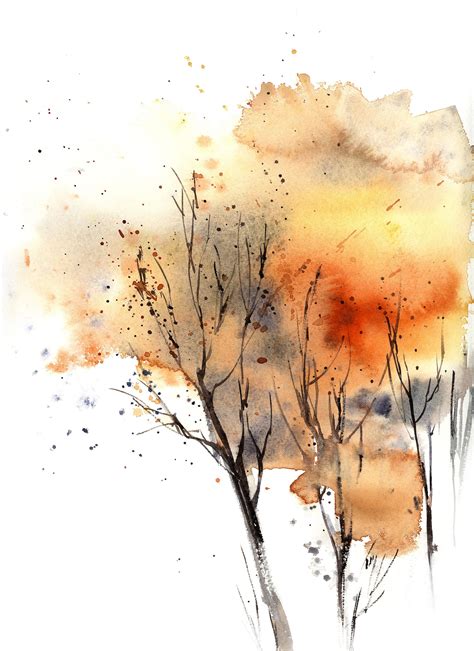Autumnal Trees Painting Abstract Realism Original Watercolor Etsy In