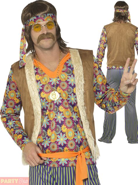 Adults 60s 70s Hippie Costume Mens Ladies Hippy Fancy Dress Womens