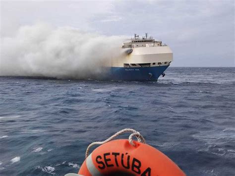 Burning Ship Full Of Luxury Cars Adrift At Sea Sinks In The Mid