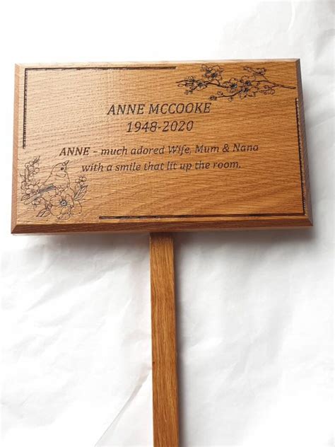 Oak Memorial Grave Cremation Tree Marker With Stake To Put Etsy