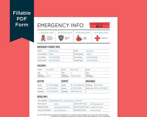 Emergency Contact Form Emergency Call Daycare Forms Home Daycare
