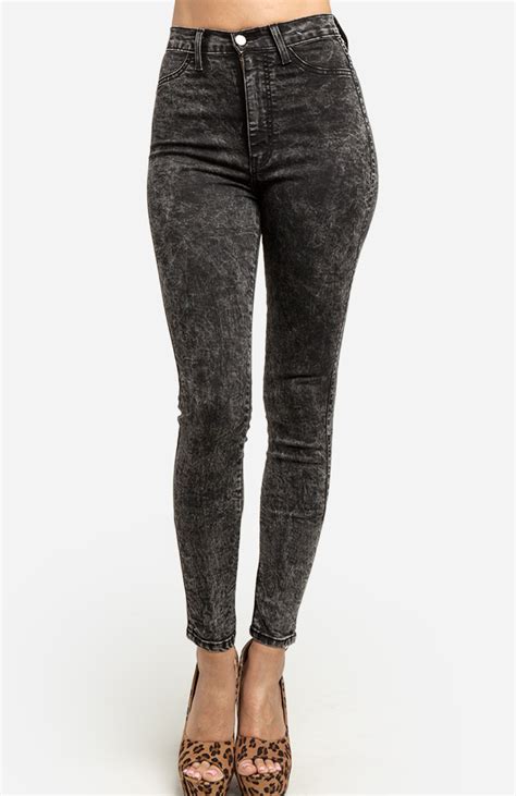 High Waist Acid Wash Jeans In Charcoal Dailylook