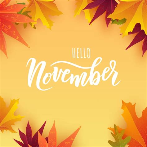 Premium Vector November Hand Lettering Text With Bright Autumn Leaves