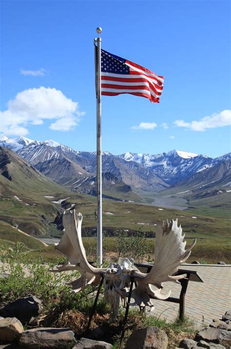 The American Flag At Eielson Visitor Center In Denali National Park