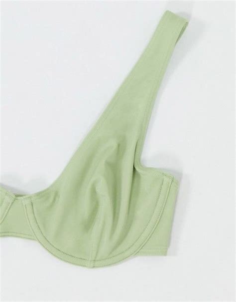 monki minelli polyester wired bikini top in sage green mgreen asos bikinis wire bikini