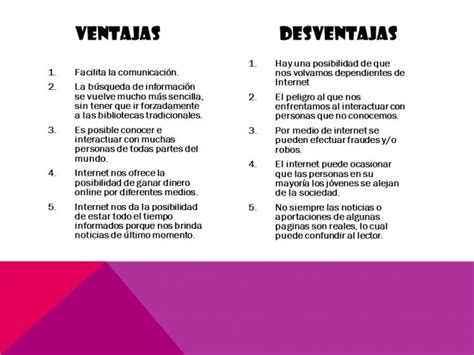 Ventajas Y Desventajas De Internet Cuadro Comparativo