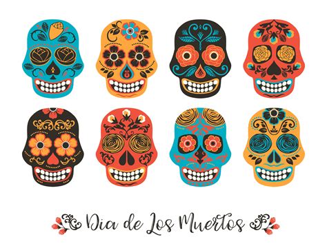 Dia De Los Muertos Day Of The Dead Vector Illustration Of Skulls