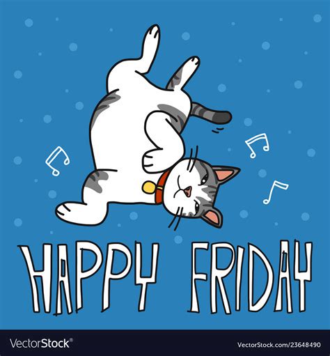 Happy Friday Cute Lazy Cat Cartoon Royalty Free Vector Image
