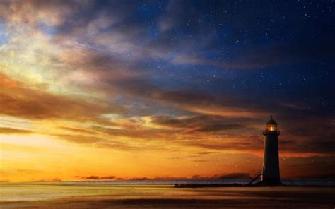 Hd Lighthouse Under Starry Sky Wallpaper Download Free 72186