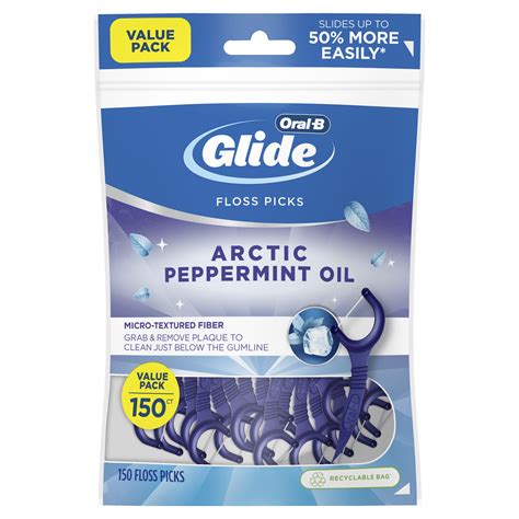 Oral B Glide Peppermint Dental Floss Picks With Arctic Peppermint Oil Flavor 150 Picks