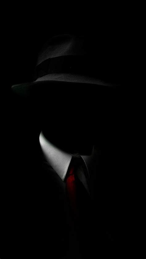 Shadow Man Black Suit Hat Red Tie Iphone 6 Plus Hd Wallpaper Hitam
