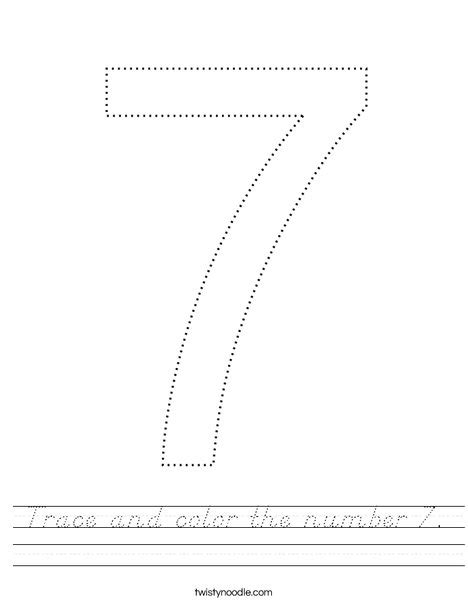 Trace And Color The Number 7 Worksheet Dnealian Twisty Noodle