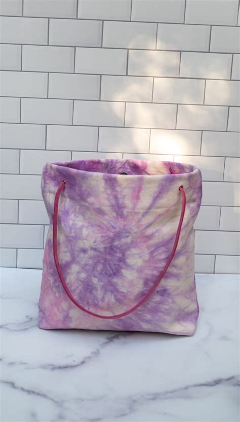 Pink And Purple Tie Dye Tote Bag With Leather Handles Canvas Etsy
