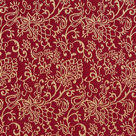 Red Contemporary Floral Jacquard Woven Upholstery Fabric By The Yard