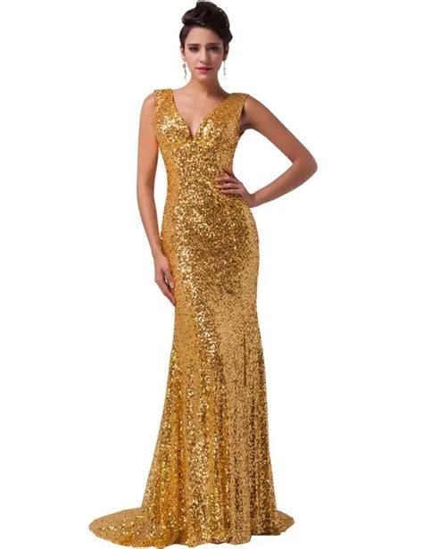 Long Bling Bling Cheap Gold Sequins Mermaid Prom Dresses Gown 2016 Formal Evening Dress