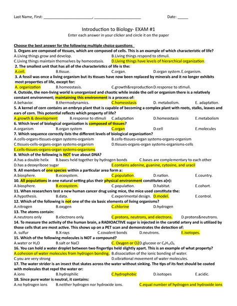 Biology 1 Chapter 3 Study Guide