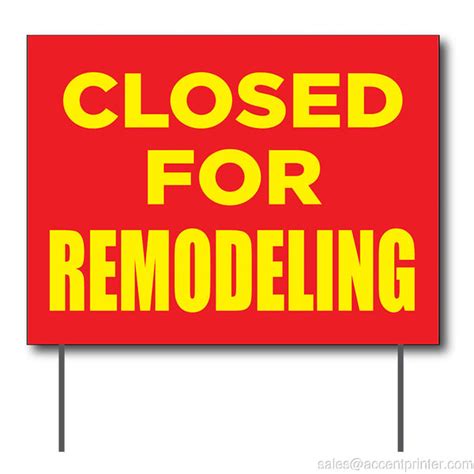Closed For Remodeling Curbside Sign 24w X 18h Full Color Double Si