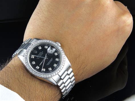 Mens Stainless Steel Rolex Datejust Presidential 36 Mm Black Dial Watch