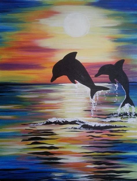 Dolphins Dance Abstract Wall Art Painting Beginner Painting Canvas