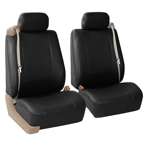 Fh Group Faux Leather Bucket Seat Covers Pair For Integrated Seat Belts Built In Seat Belt