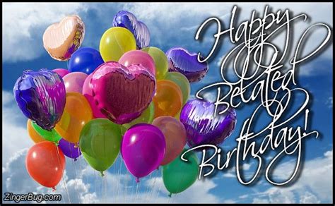 Happy Belated Birthday Balloons In Sky Glitter Graphic Greeting