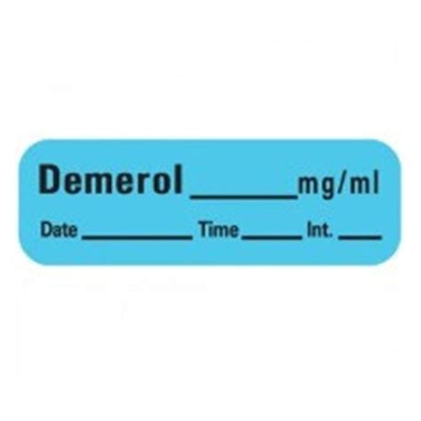 Timemed A Div Of Pdc Label Demerol Anesthesia 1 12x12 Permanent Blu