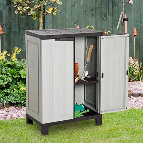 Outsunny Garden Shed Double Door Patio Plastic Storage Cabinet Tool Box